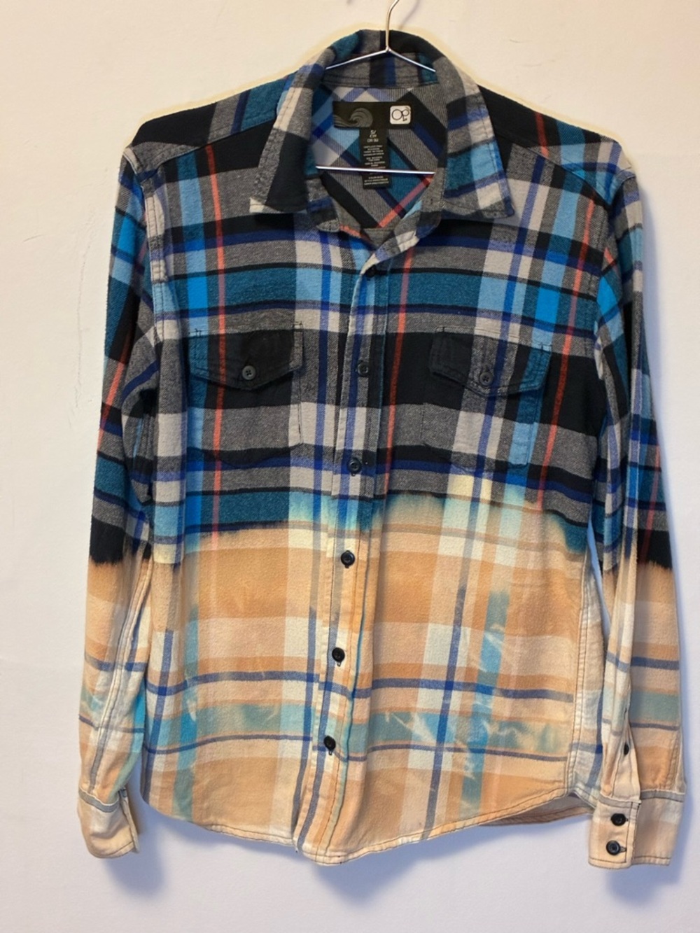 Vintage Grunge OP Blue Plaid Button-Up Soft Cotton Shirt Small